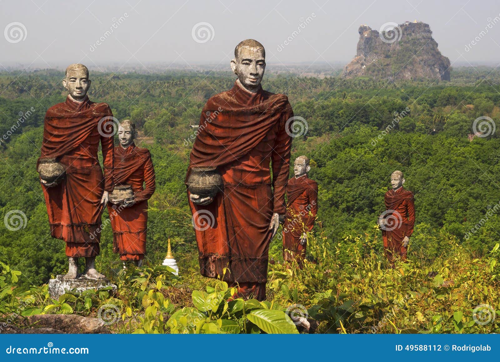 statues of buddhist monks in mawlamyine, myanmar