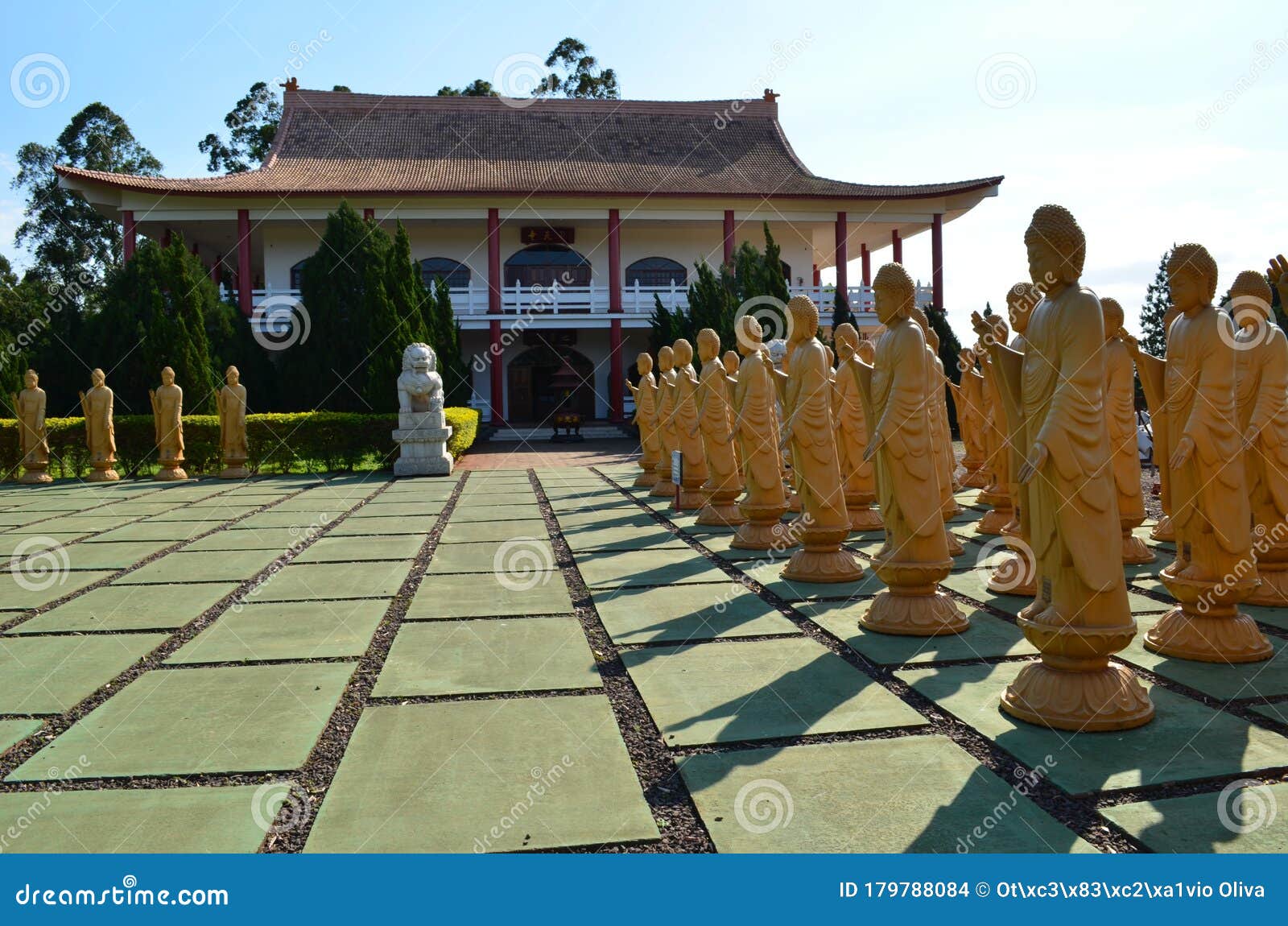 statues in the buddhist temple of iguassu falls, brazil.