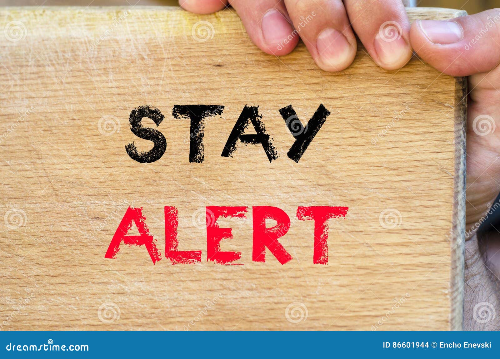 Stay alert text concept stock photo. Image of quote, safely 86601944