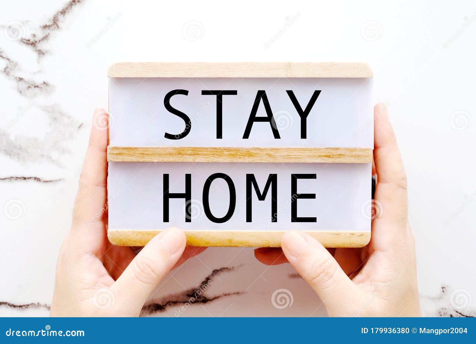stay home campaign for coronavirus prevention, word on wooden box for the preventative measure to protect the infection of corona