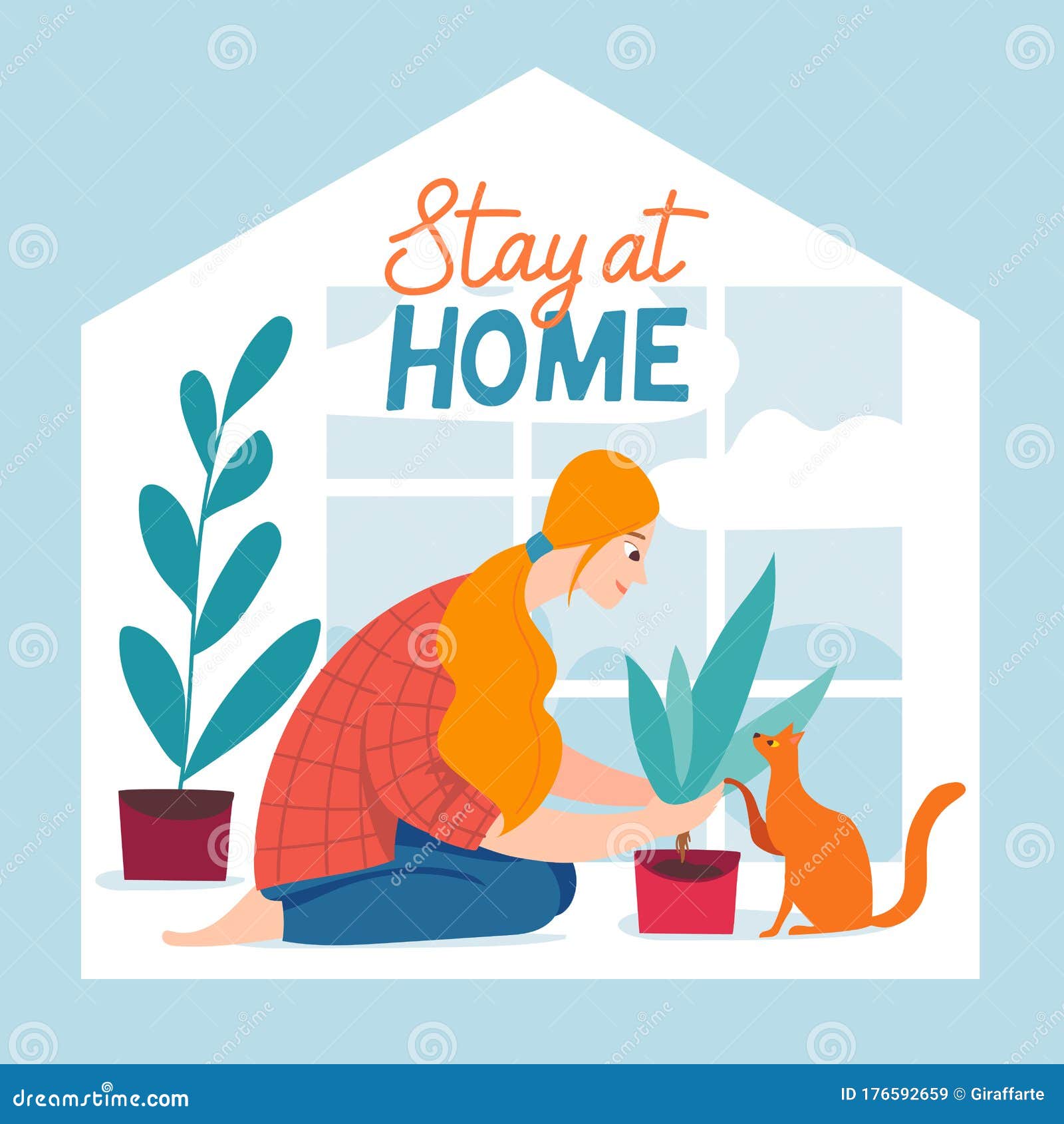 Stay Home Vector Quarantine Illustration With Brave People Spend Time At Home Stock Vector Illustration Of Alone Flat 176592659