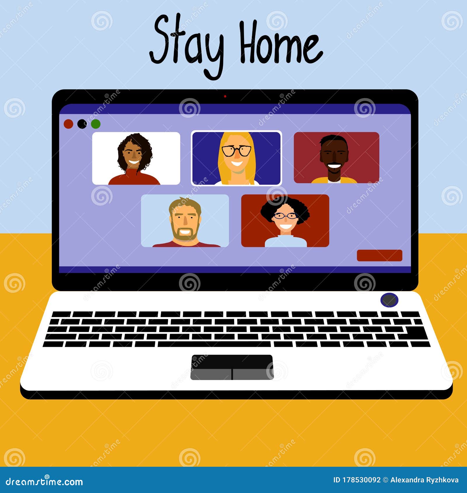Stay At Home Emoji Family Vector Quarantine Campaign. Stay At Home Stay