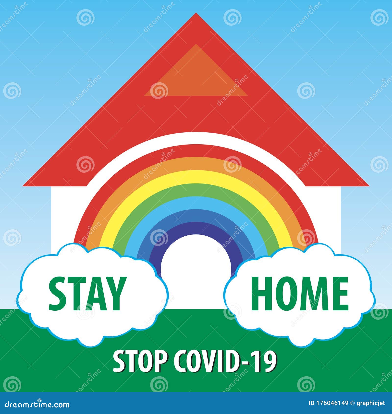 Stay At Home Warning Sign With Rainbow, For Covid-19 Emergency ...