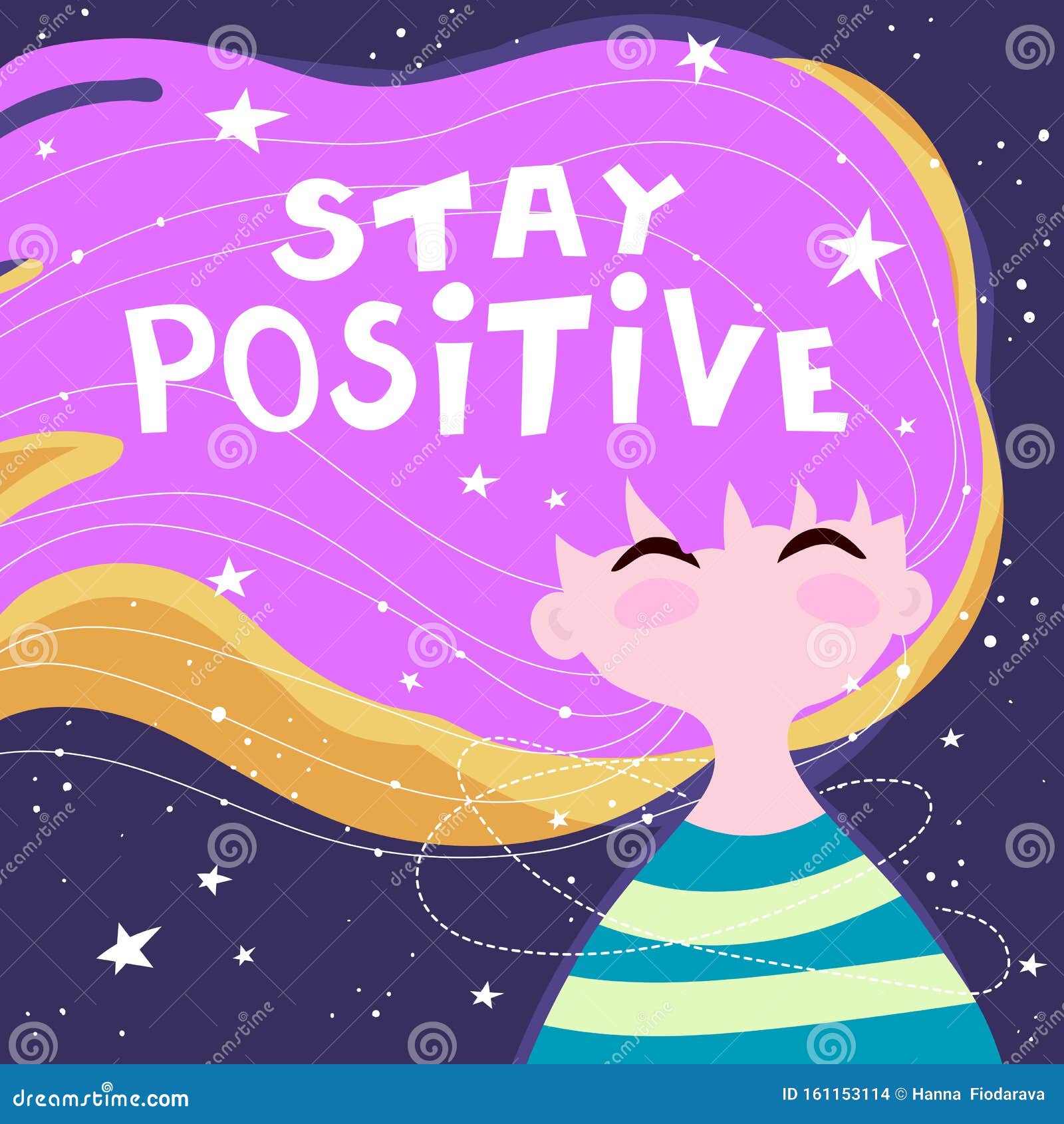 Stay Positive. Cute Cartoon Girl, with Hand Drawing Lettering, Stars, Decor  Elements on a Neutral Background Stock Vector - Illustration of  handwriting, hand: 161153114
