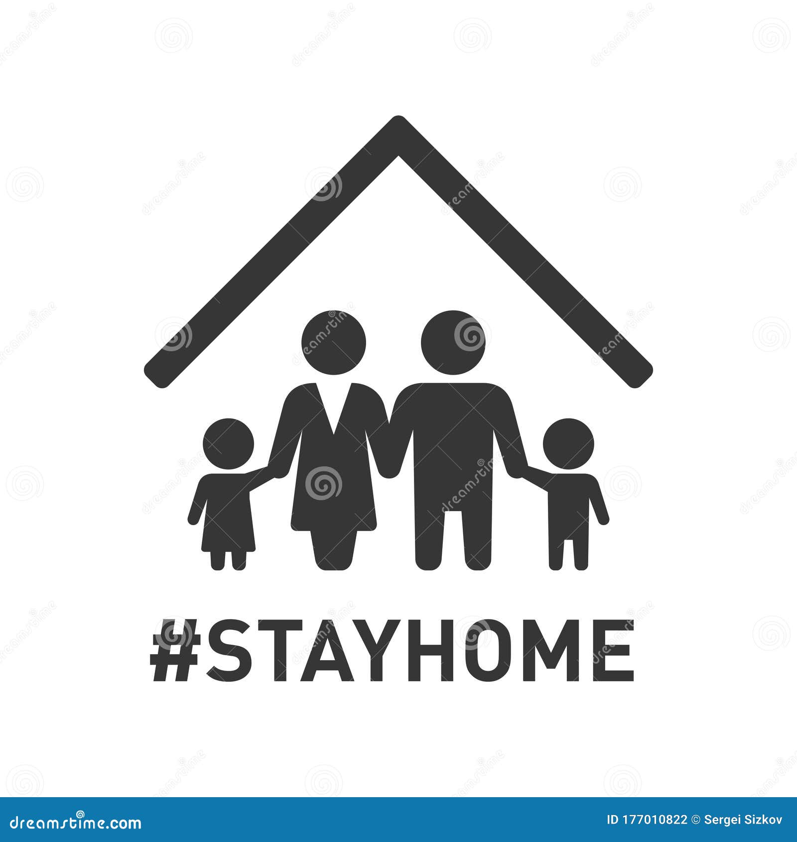 stayhome hashtag sign with family under roof. coronavirus protection icon. 