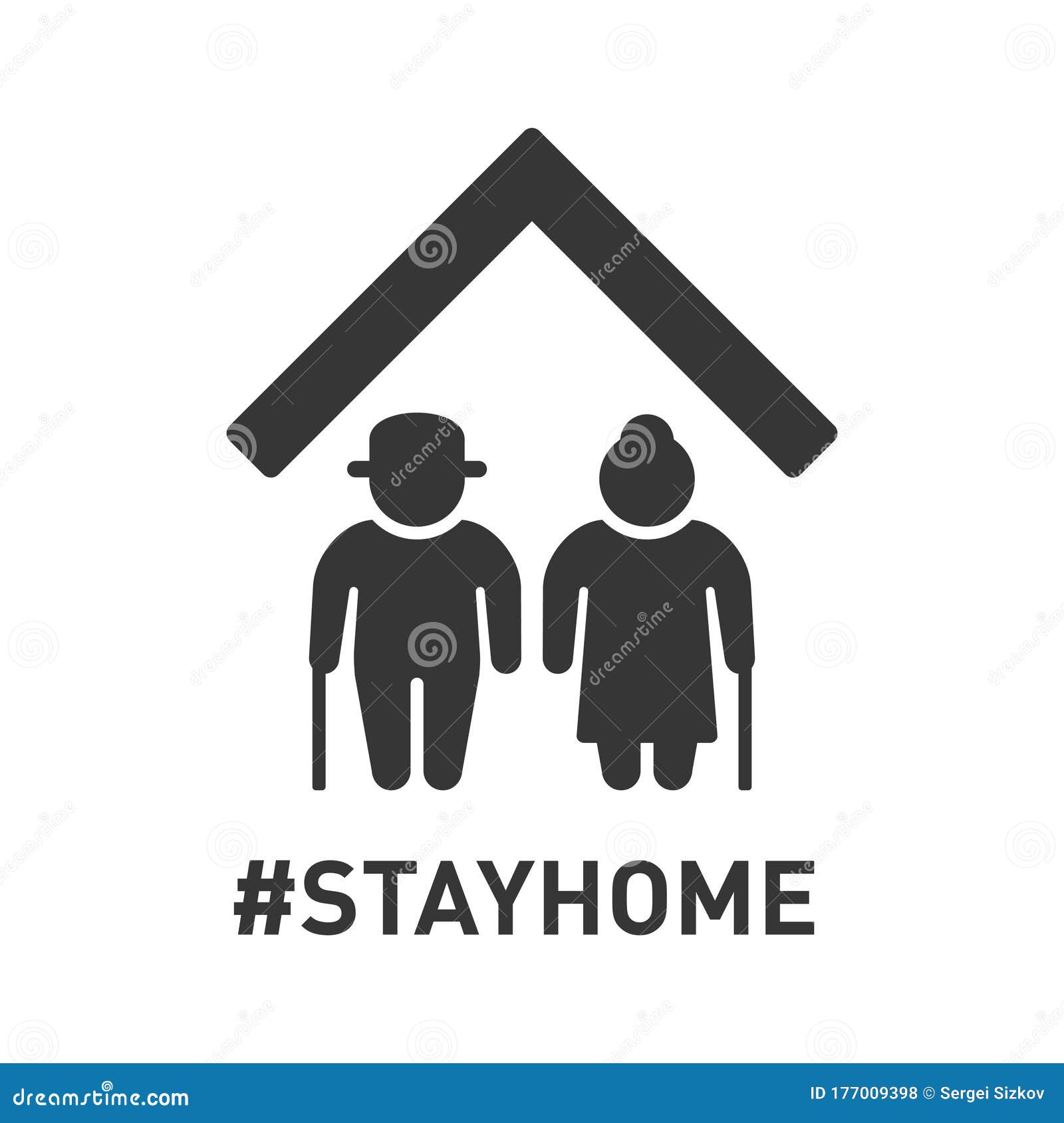 stayhome hashtag sign with two older peoples. coronavirus protection icon. 