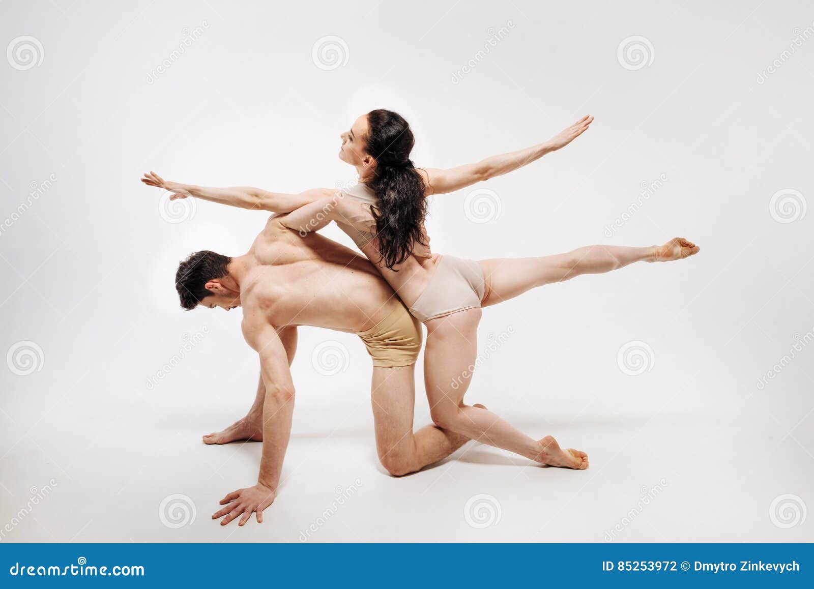 Steady Slim Ballet Dancers Posing in the Studio Stock Photo