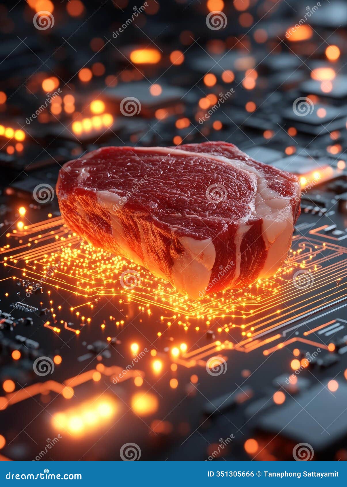 steak on circuit board futuristic food technology digital meat circuit board steak innovation izing technology