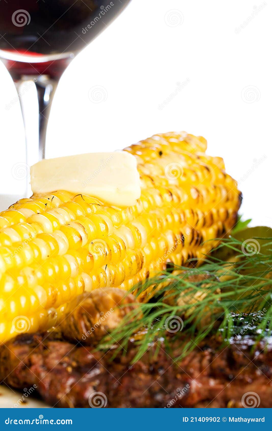 Steak, Corn and Wine for Dinner Stock Photo Image of grill, grilled