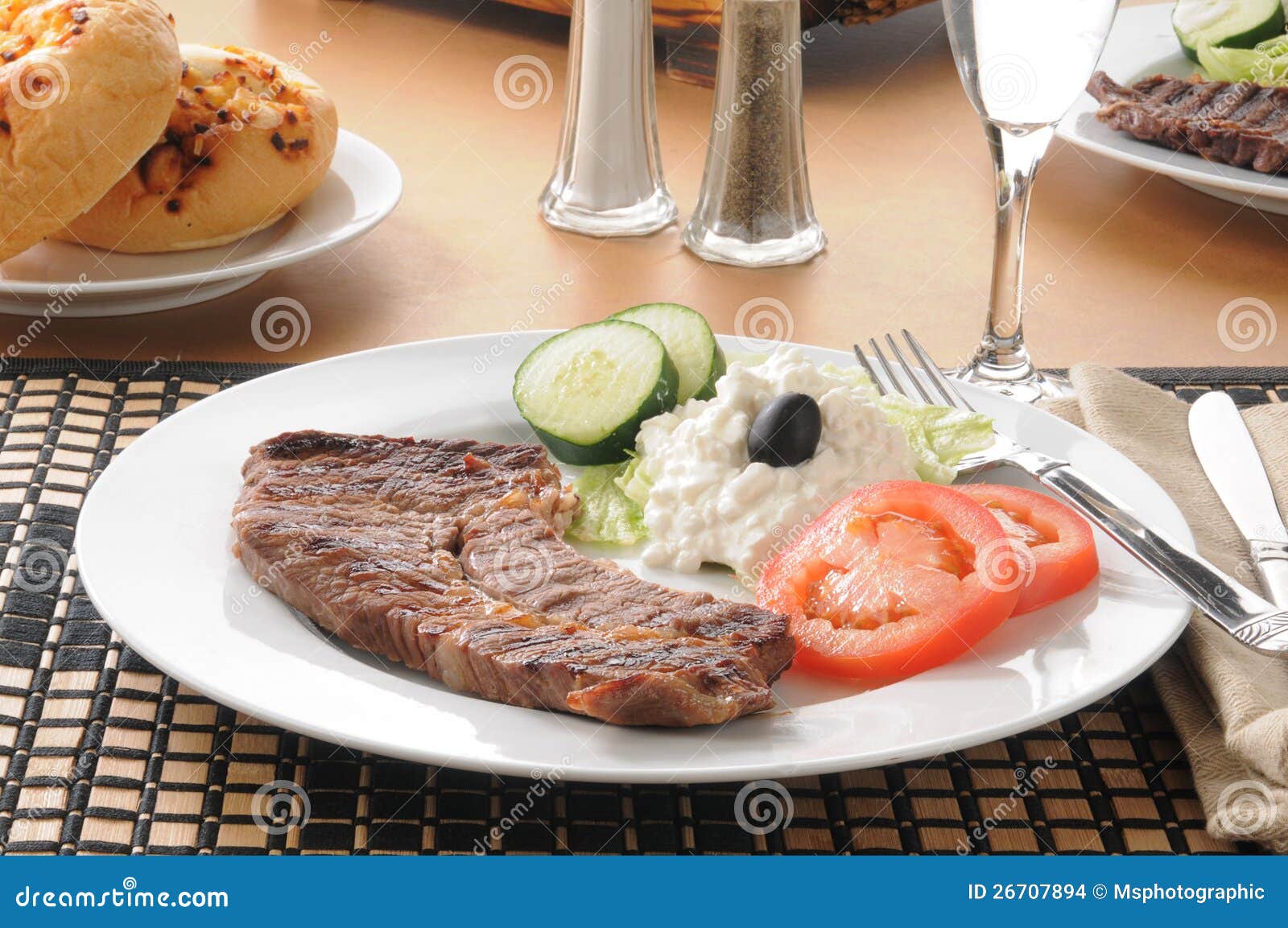 Steak and cottage cheese stock photo. Image of cottage 26707894