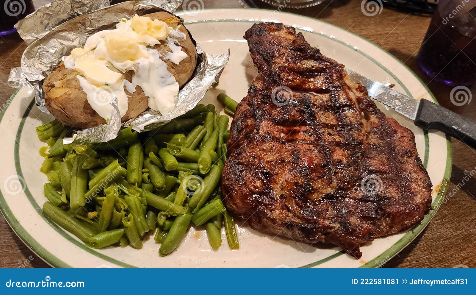 Steak Dinner on a plate stock image. Image of steak 222581081