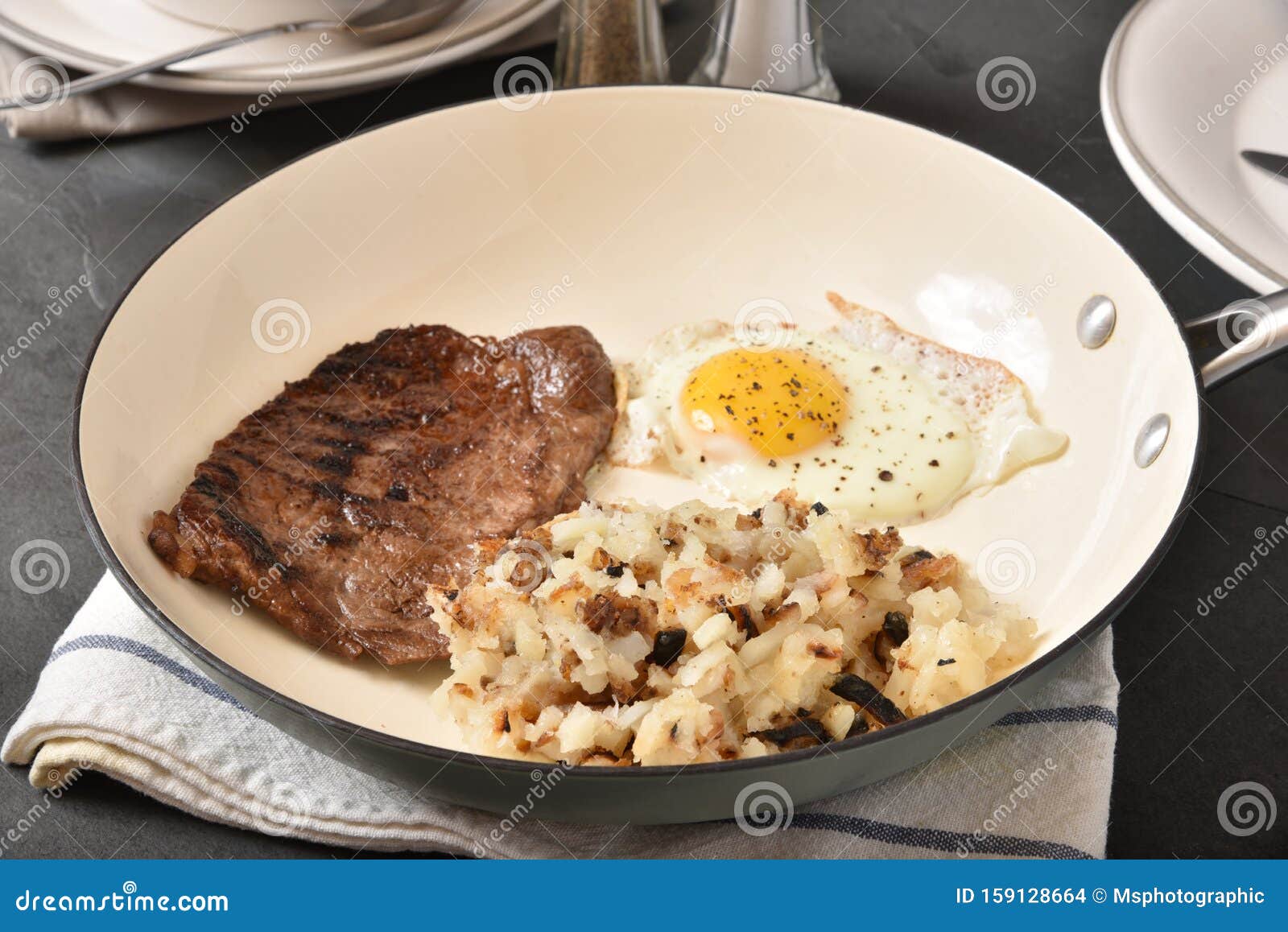 Steak and egg breakfast stock photo. Image of reat, delicious - 159128664
