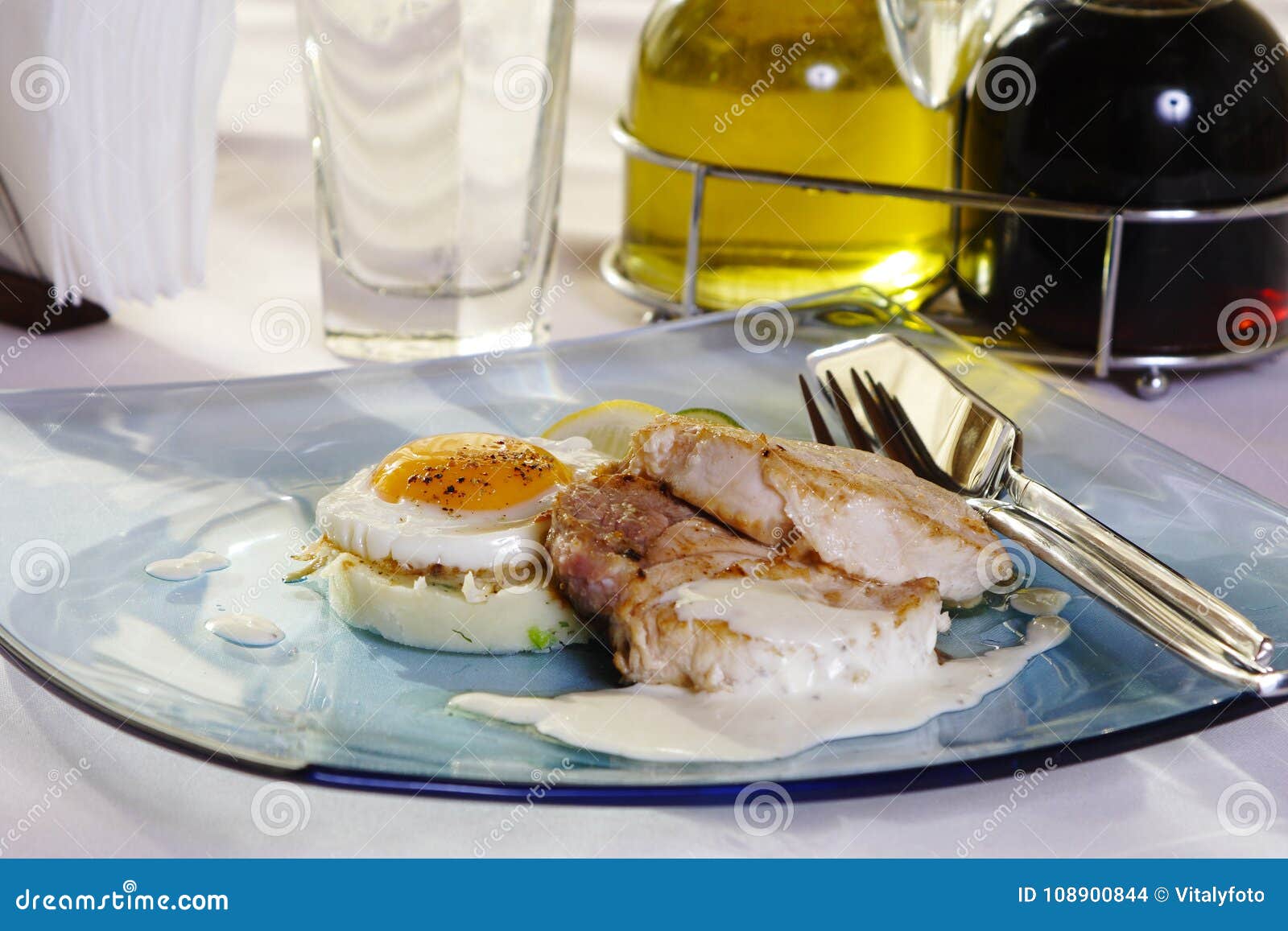 Steak with egg yolk stock photo. Image of beef, restaurant 108900844