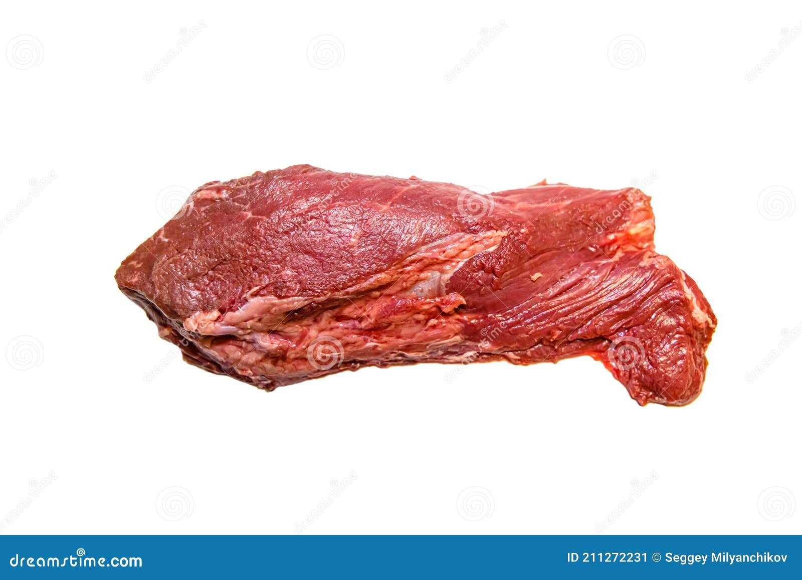 steak flanchet flan steak of raw marbled beef lies on a white background. 