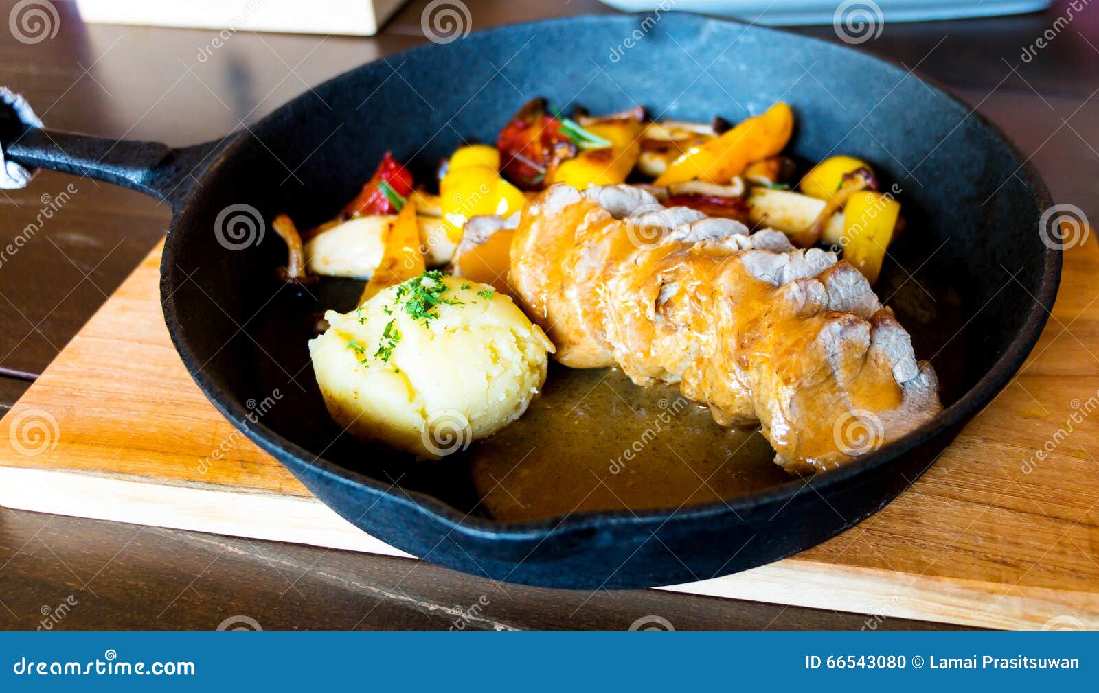 Steak in hot plate stock photo. Image of cutlet, lunch 66543080