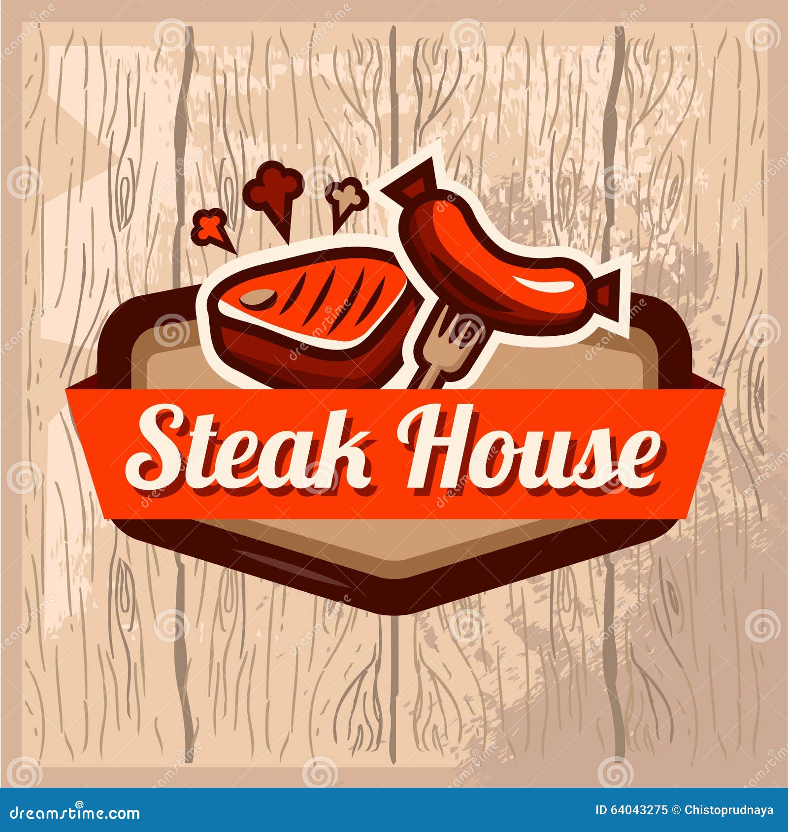 steak house logo vintage retro templat wooden background your design typographical design label sticer design 64043275