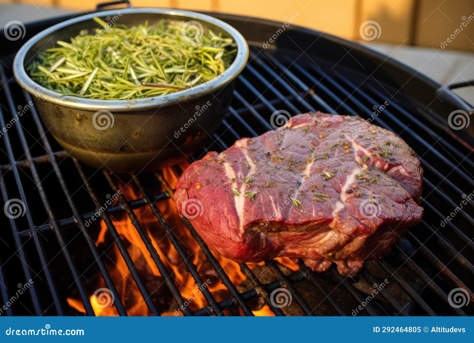 Steak Marinating Next To Charcoal Grill Stock Image Image of meat