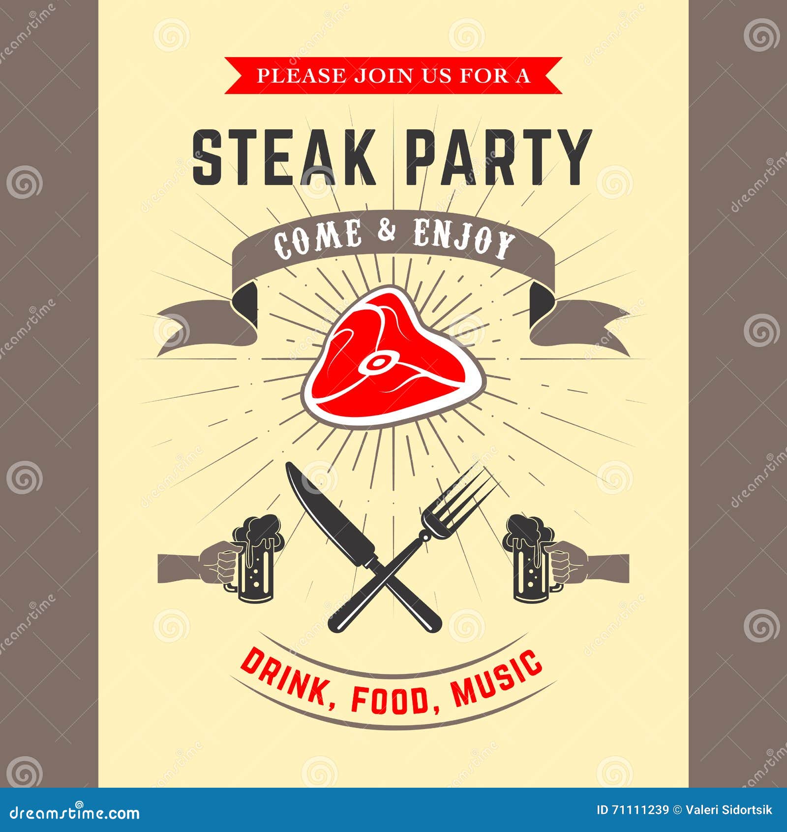 Steak Party Invitation Card Stock Vector Illustration of background