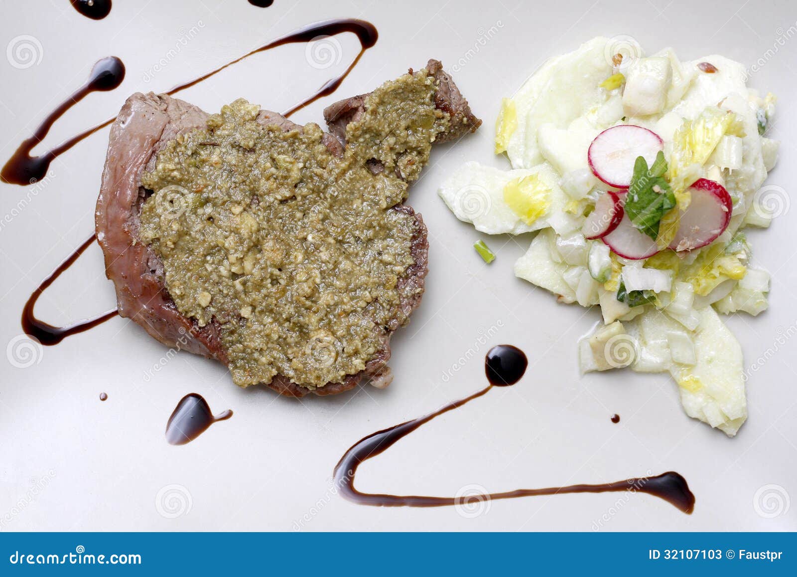 Steak with pesto sauce stock image. Image of prepared 32107103