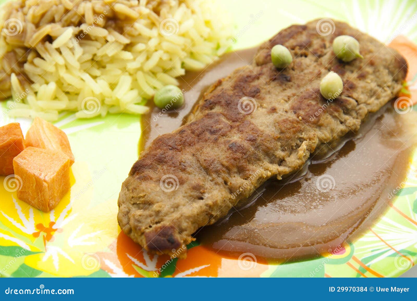 Steak with rice and sauce stock photo. Image of rice 29970384