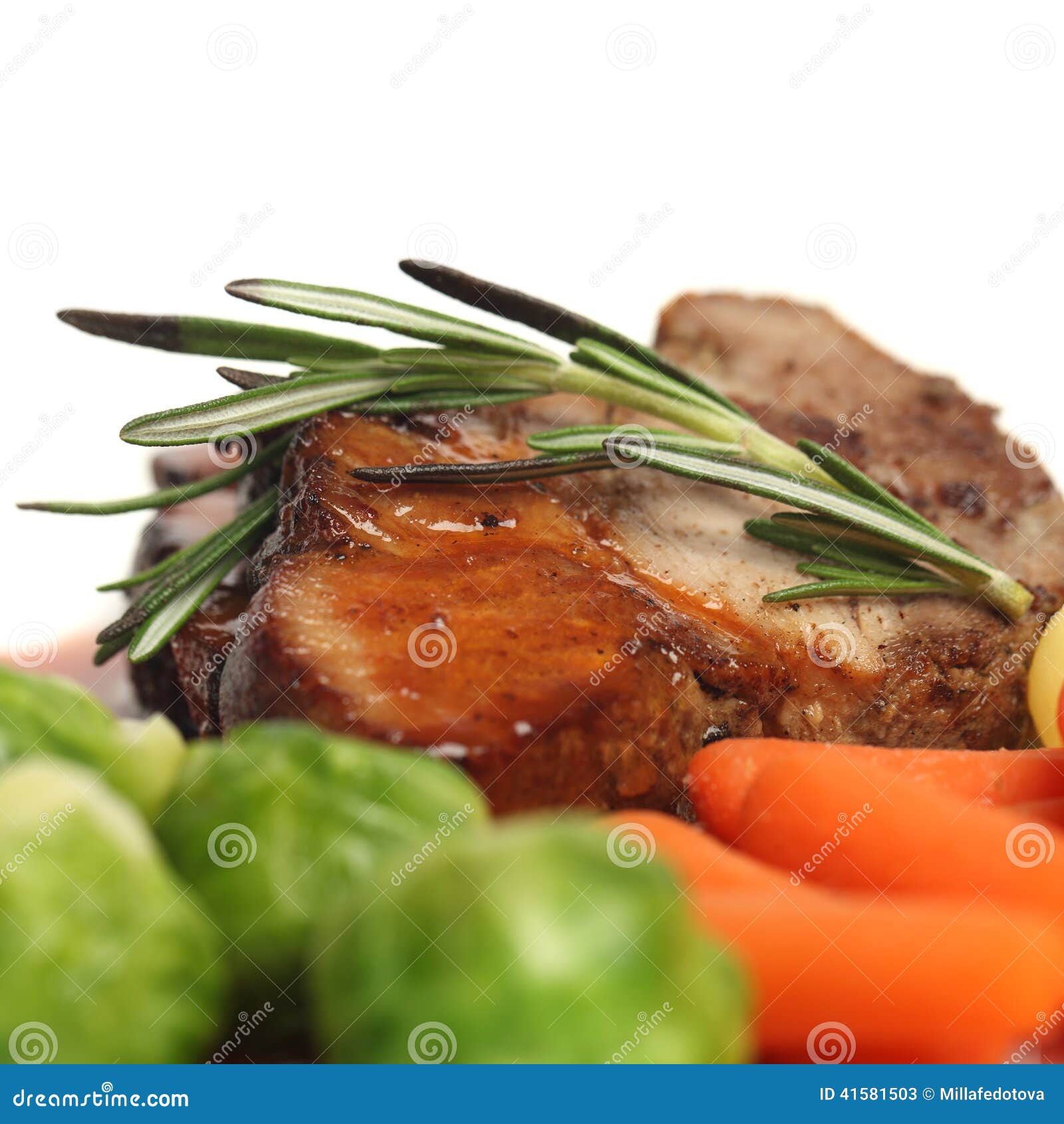 Steak and rosemary herbs stock image. Image of macro 41581503