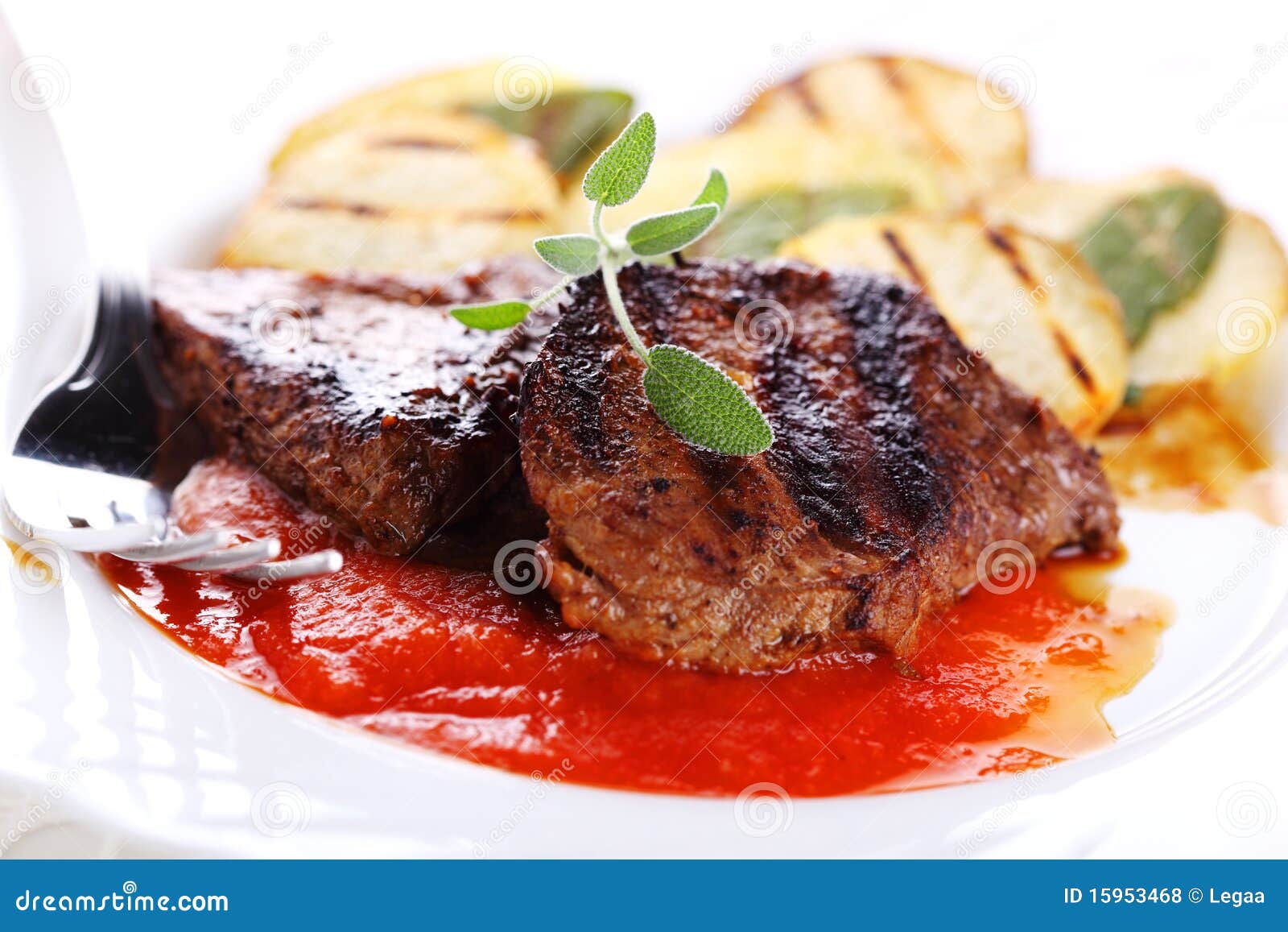 Steak with tomato sauce stock photo. Image of horizontal 15953468