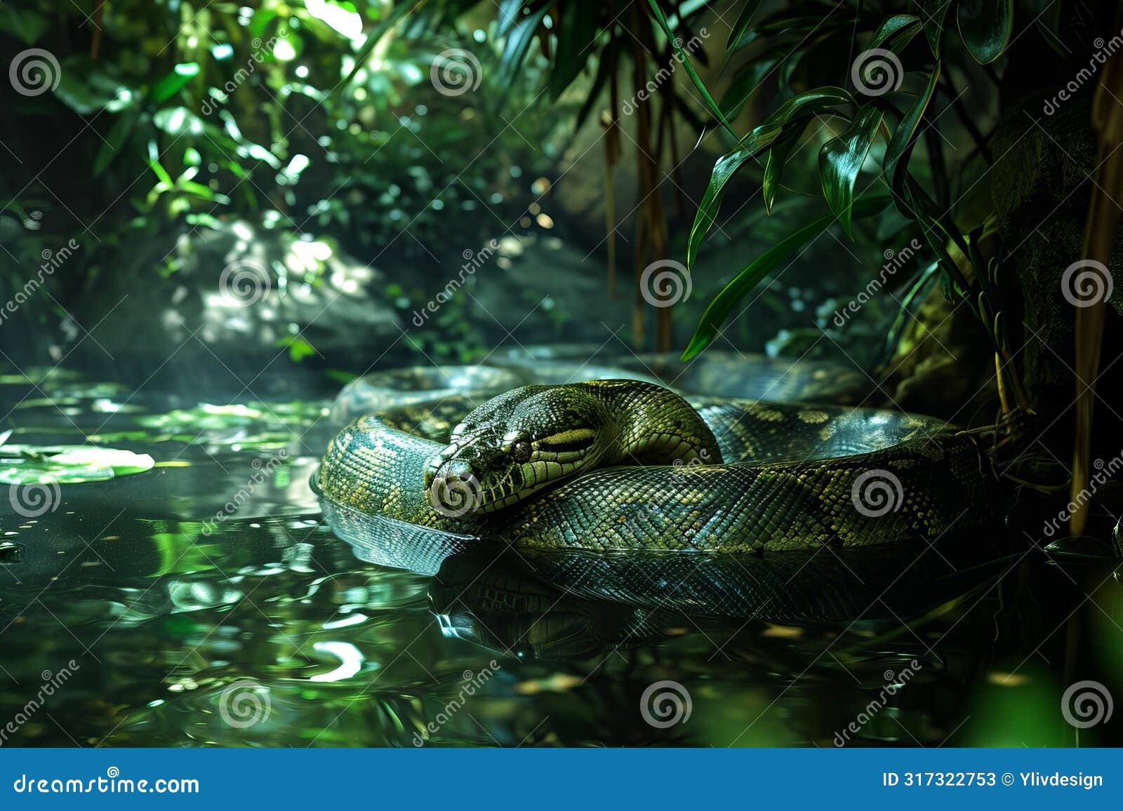 stealthy anaconda snake forest tropical. generate ai