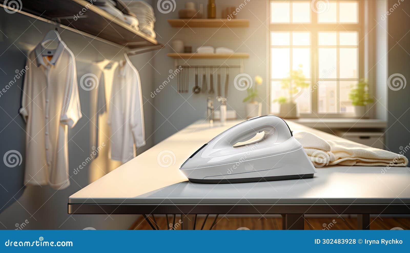 Steam Electric Iron on Board in Laundry Room Stock Photo Image of