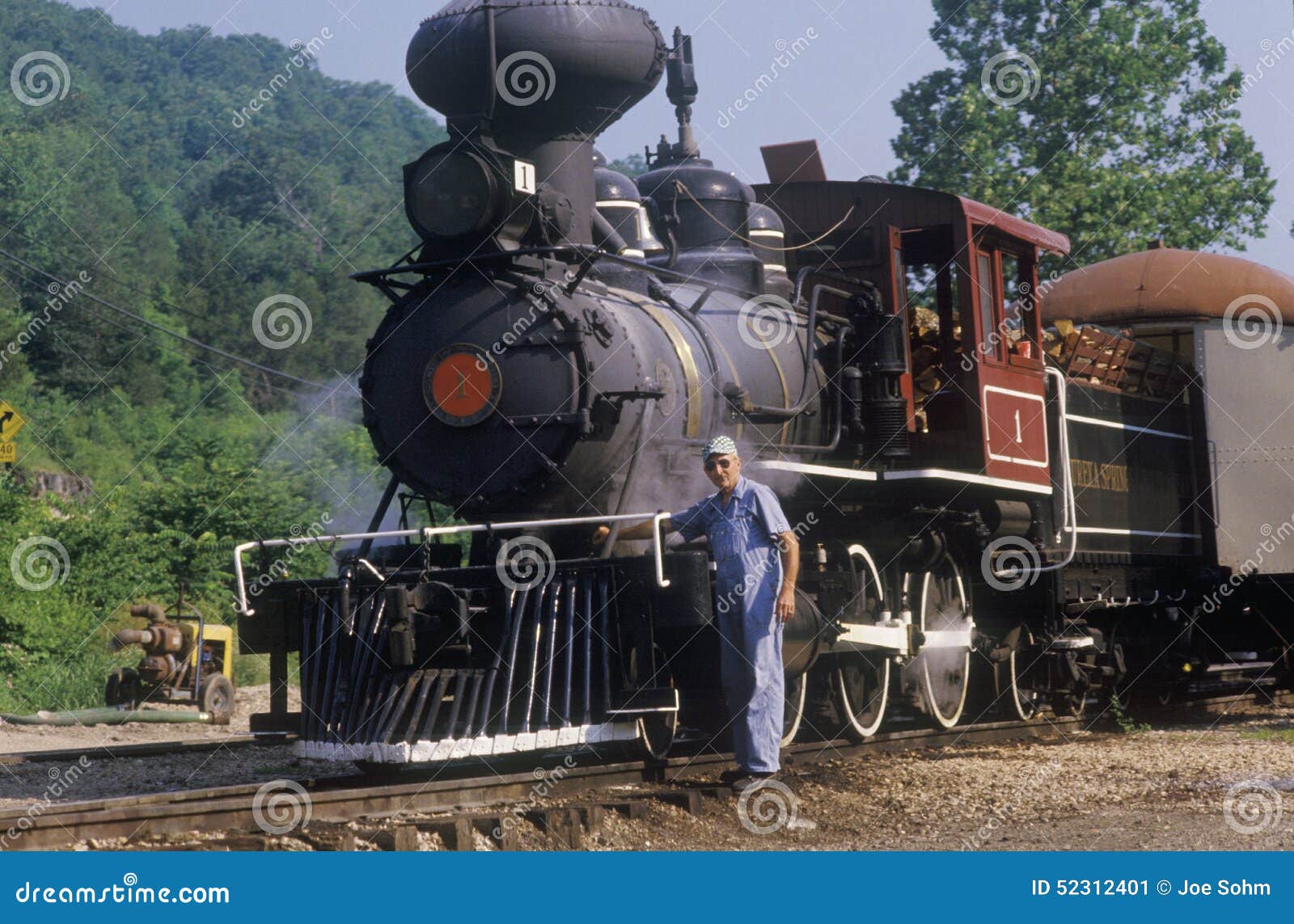A Steam Engine at a Train Station in Eureka Springs, Arkansas Editorial