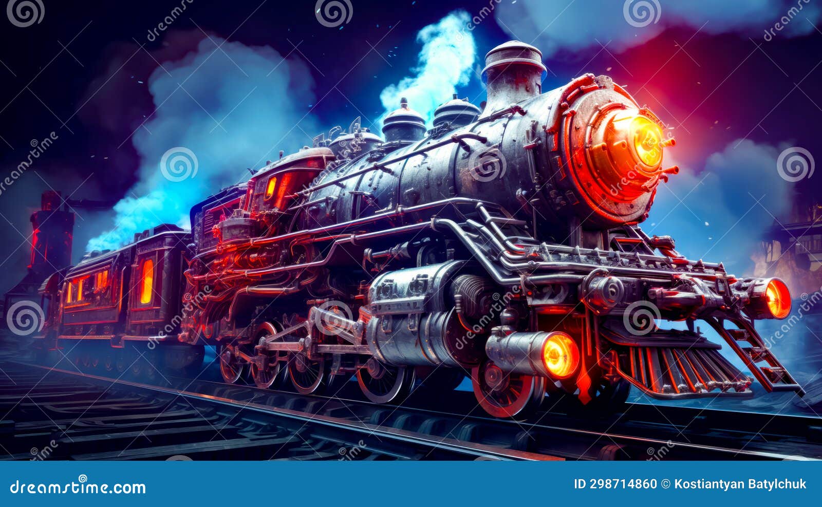 Steam Engine Train on Train Track with Smoke Coming Out of it