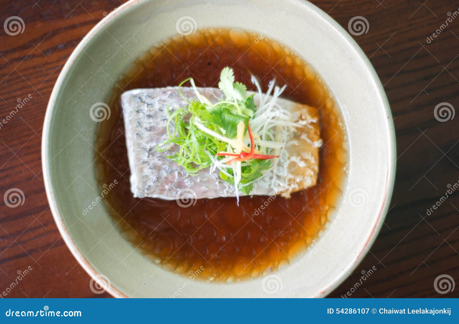 Steam fish in soy sauce. stock image. Image of chili 54286107