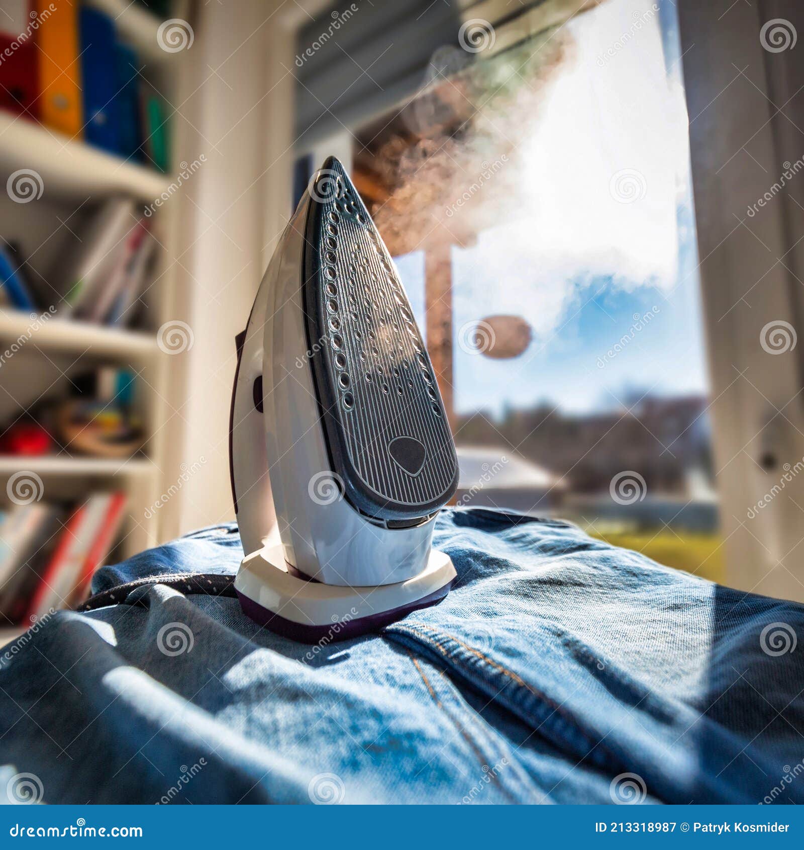 Steam Iron on Ironing Board at Home Stock Image Image of housework