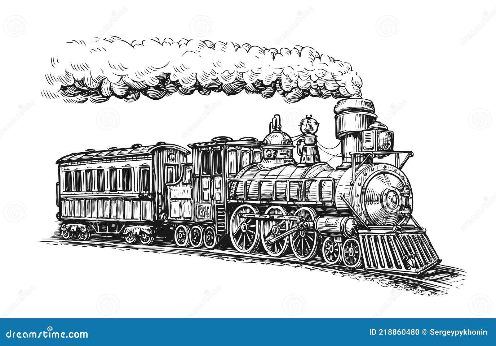 steam locomotive transport sketch. hand drawn vintage  