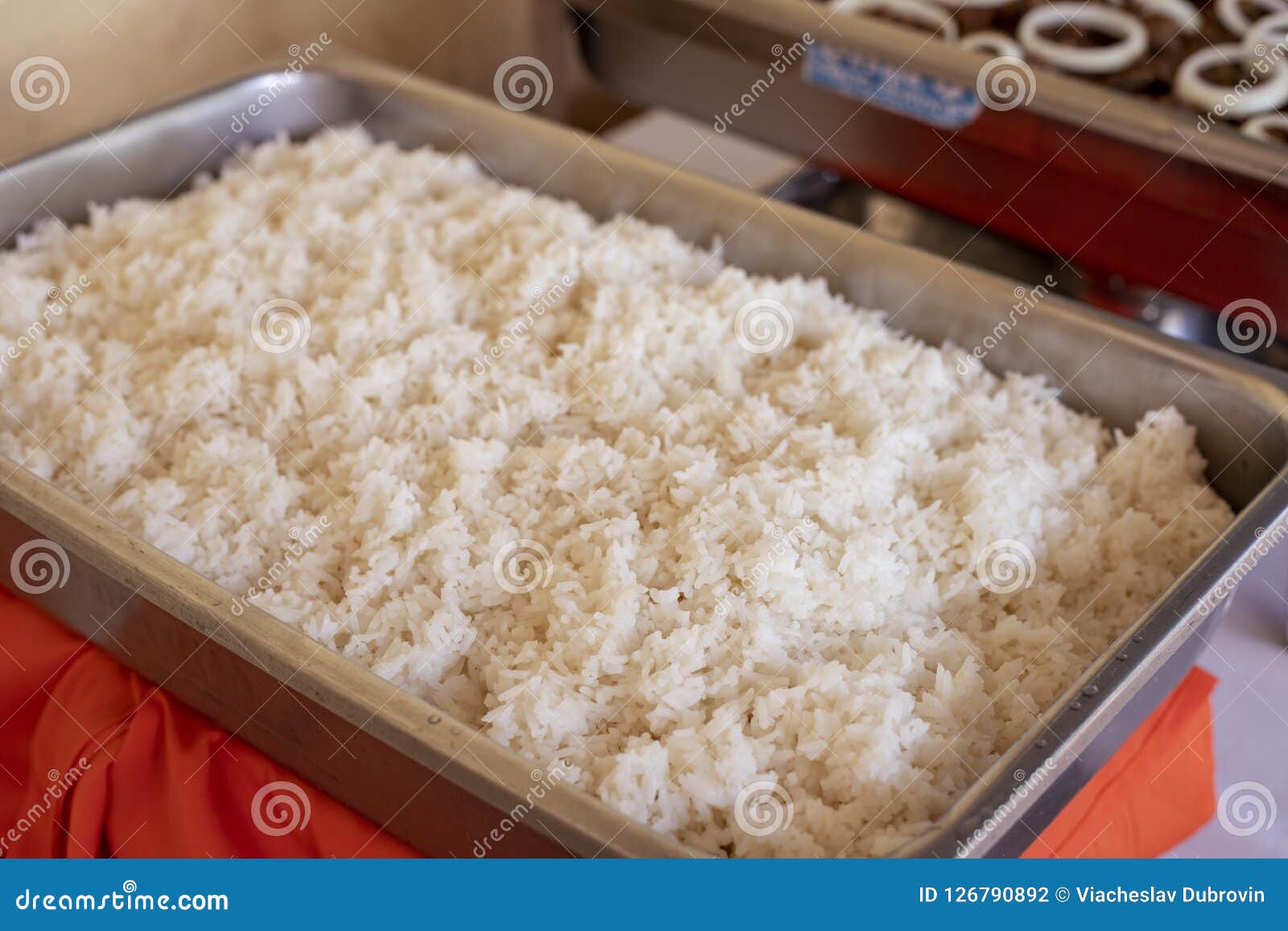 Steam Rice Served for Buffet, Catering Service on Celebration. Steamed