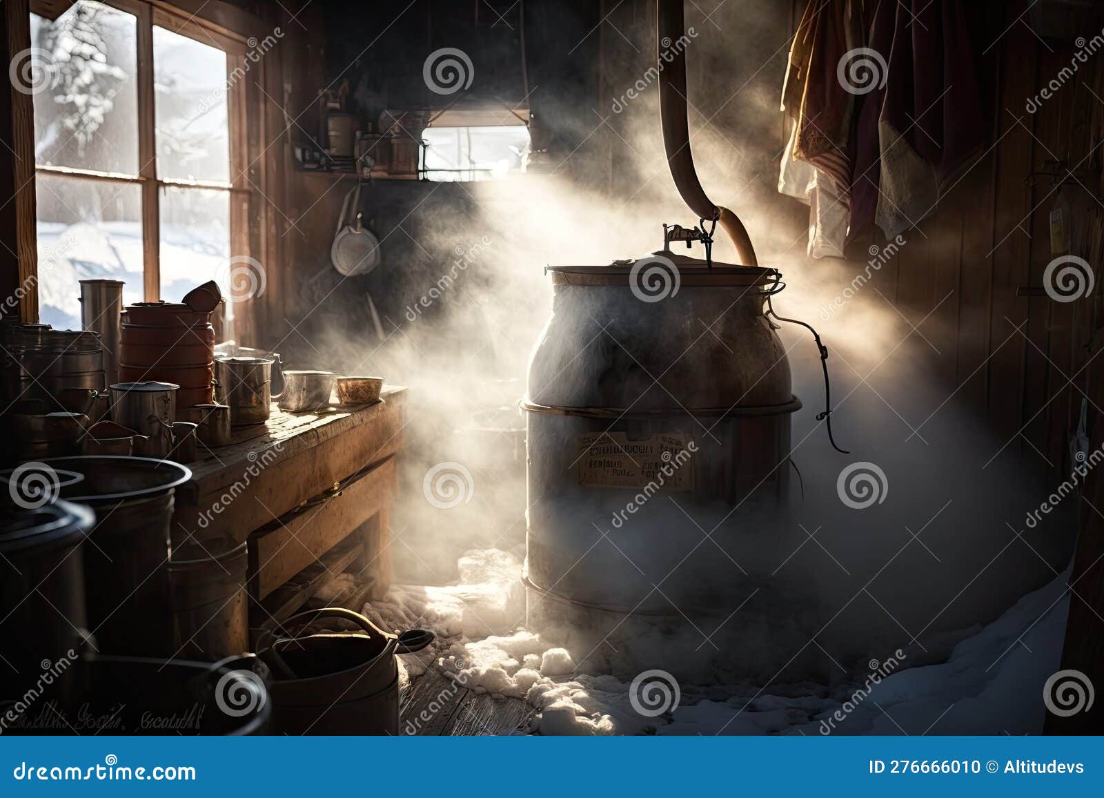 Steam Rises from Maple Sap Evaporator, Bringing Warmth To the Kitchen