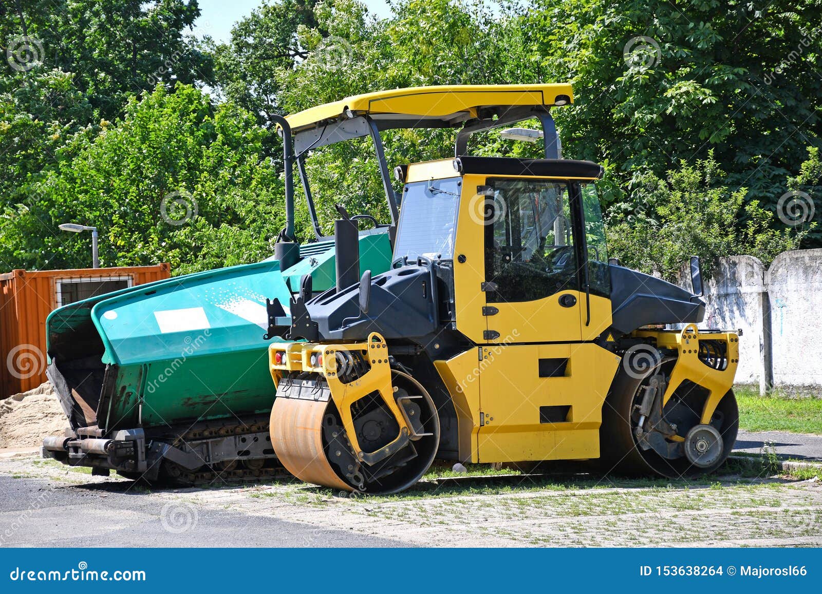 Steam Roller at the Road Construction Stock Photo Image of concrete