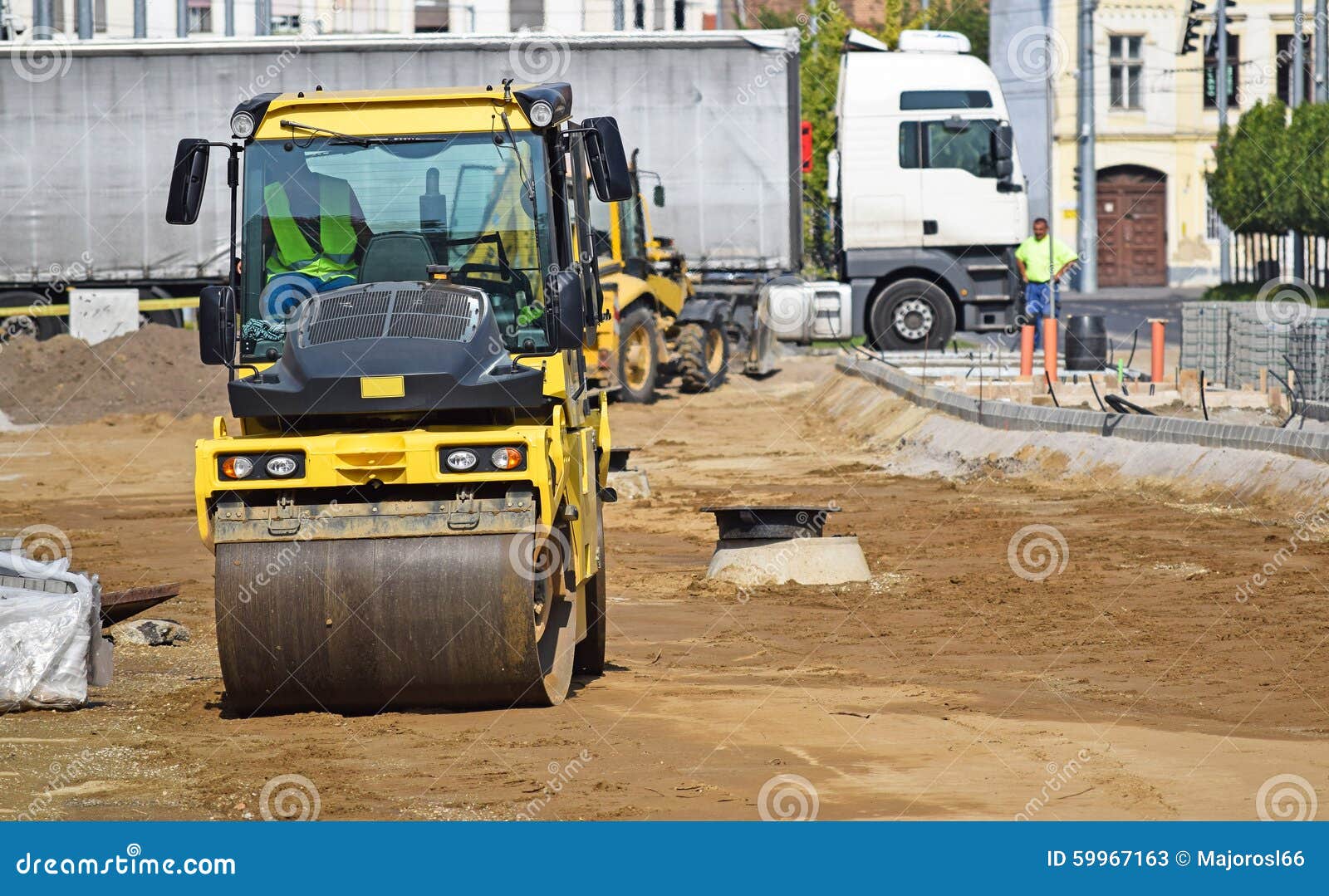 Steam Roller at the Road Construction Stock Image Image of bulldozer