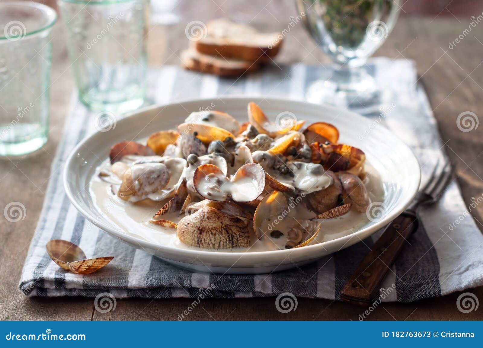 Steamed Clams or Shellfish with Cream Sauce Stock Image Image of