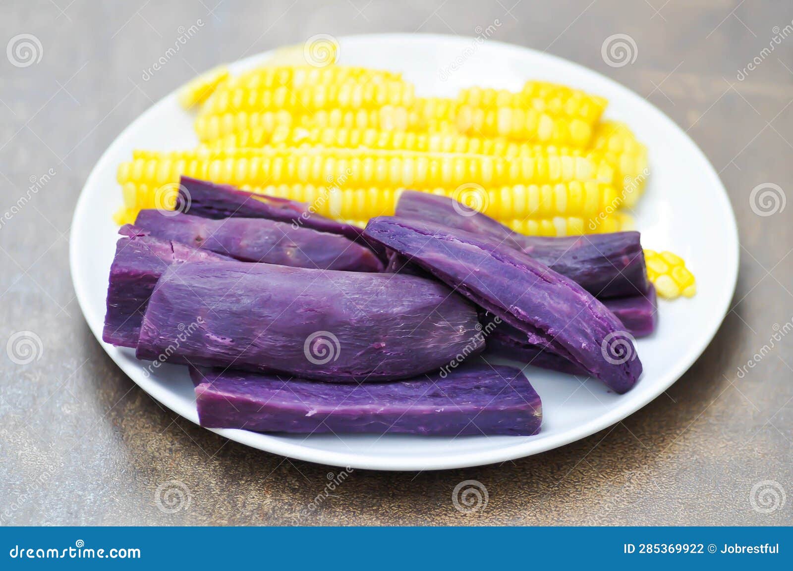 Steamed Corn and Steamed Purple Sweet Potato Stock Photo - Image of ...