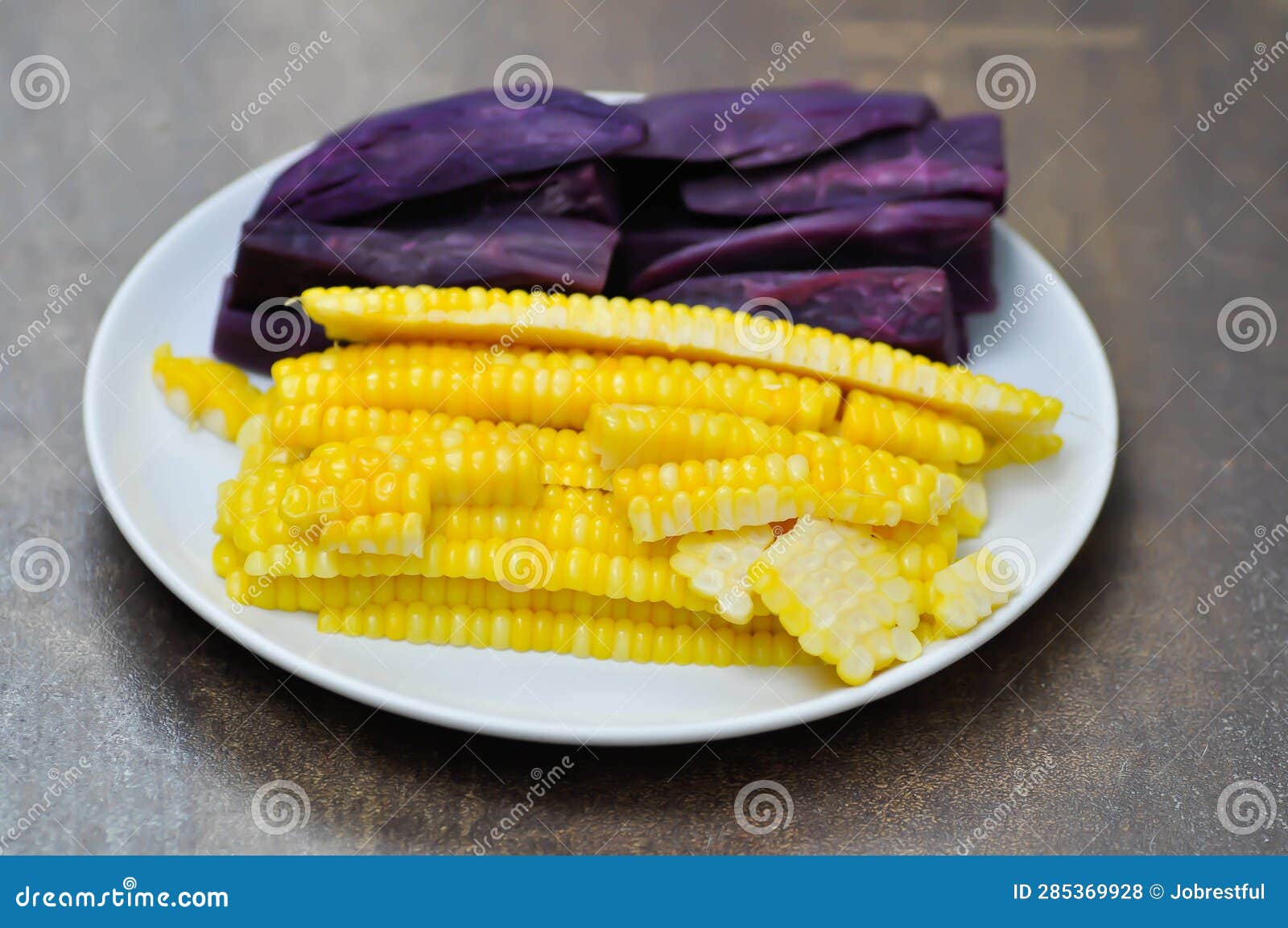 Steamed Corn and Steamed Purple Sweet Potato Stock Photo - Image of ...