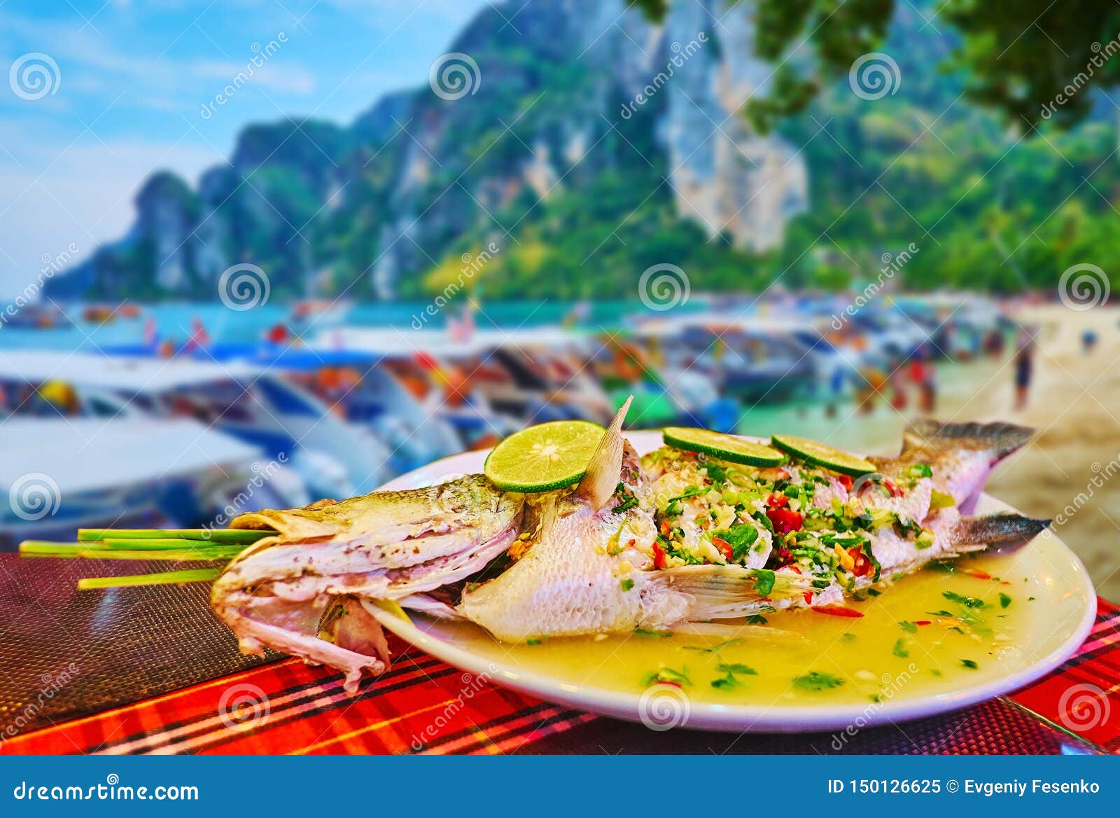 The Steamed Fish With Lime, Phi Phi Don Island, Krabi, Thailand Stock