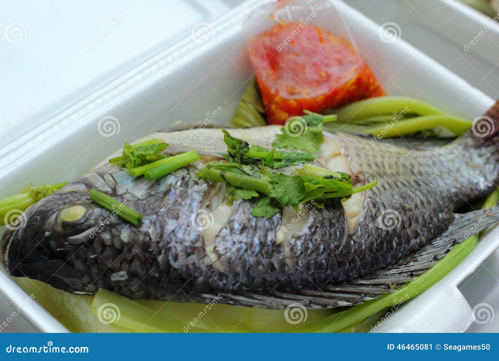 Steamed Fish in the market stock image. Image of asia 46465081