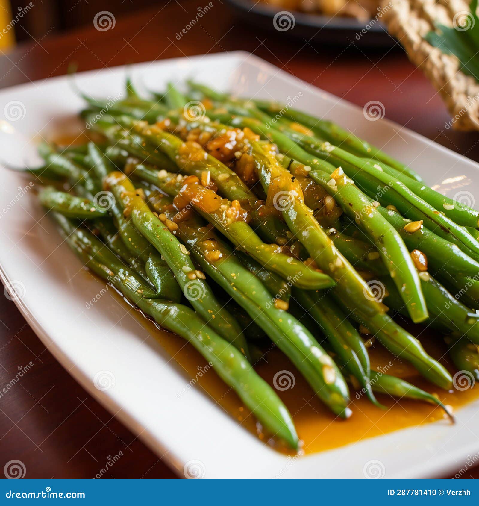 Steamed Green Beans with Garlicginger Sauce 1 Stock Illustration
