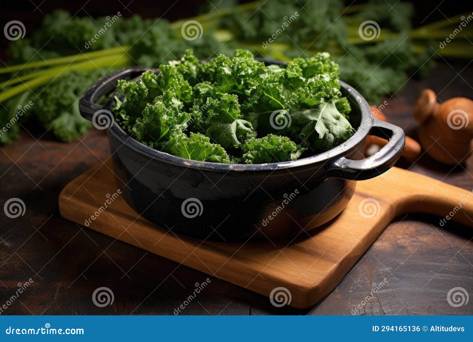 Steamed Kale on Earthtoned Stoneware Stock Photo Image of cuisine