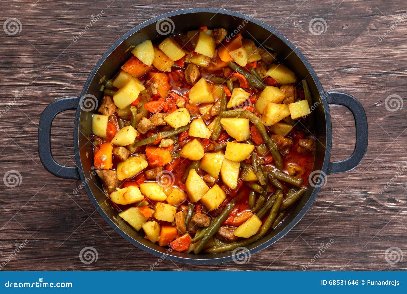 Steamed Mix of Vegetables with Meat and Green Beans Stock Photo Image