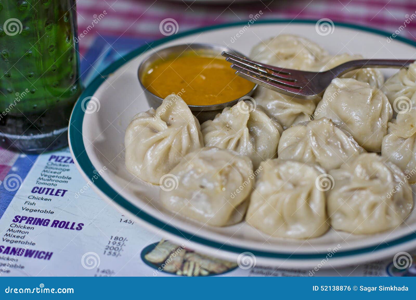 Steamed Mo Mo Dumpling Served with Tomato Chutney Stock Photo Image