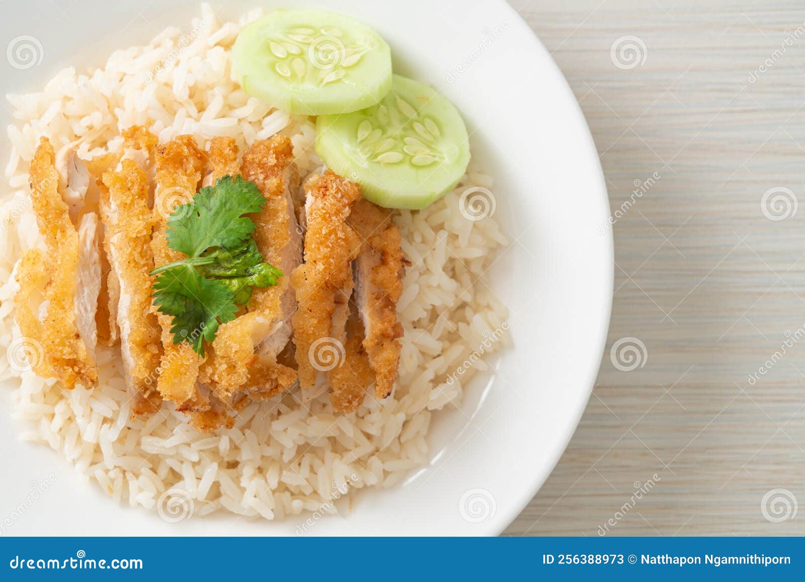 Steamed Rice with Fried Chicken or Hainanese Chicken Rice Stock Image