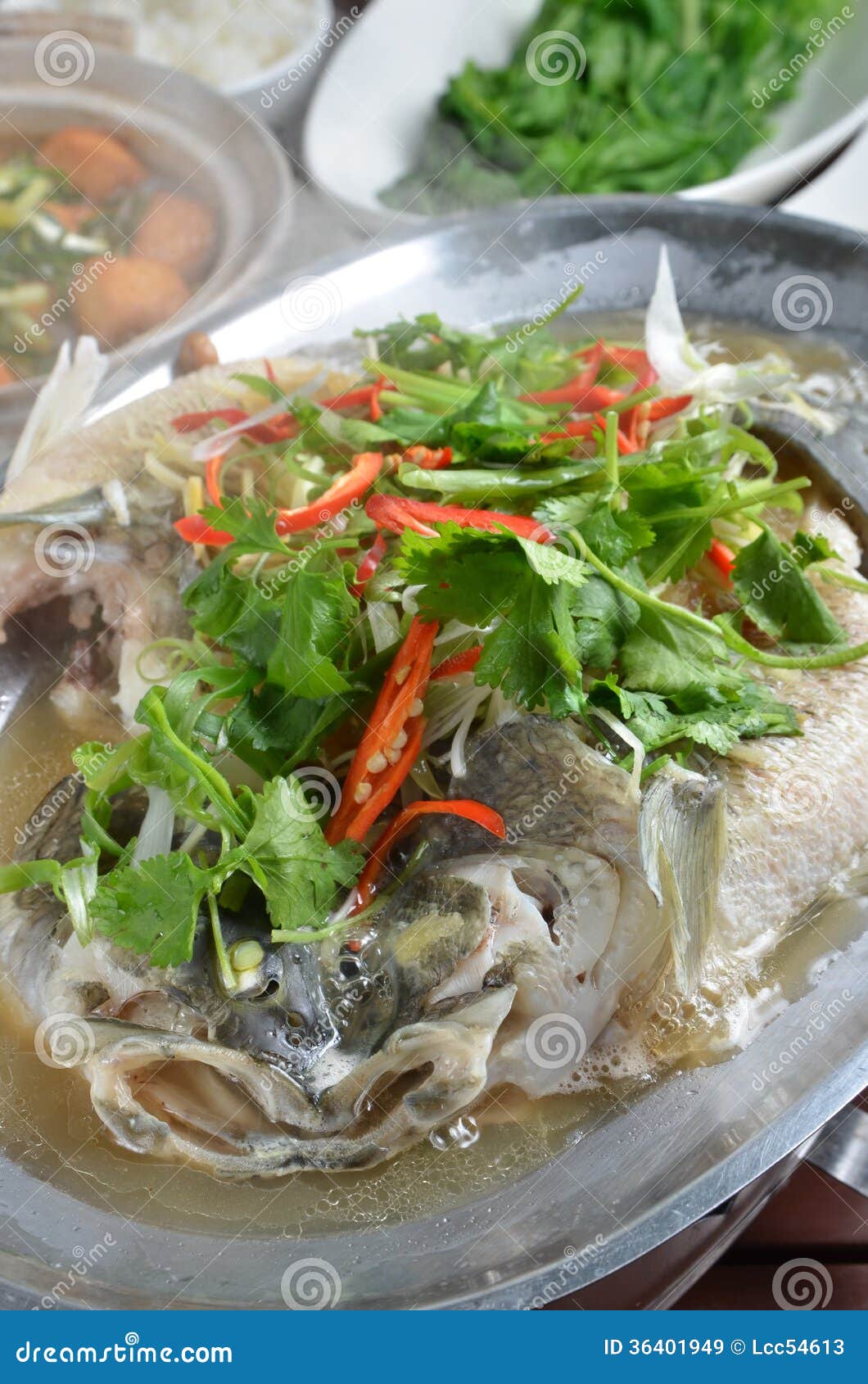 Steamed sea bass stock image. Image of garlic, steam 36401949