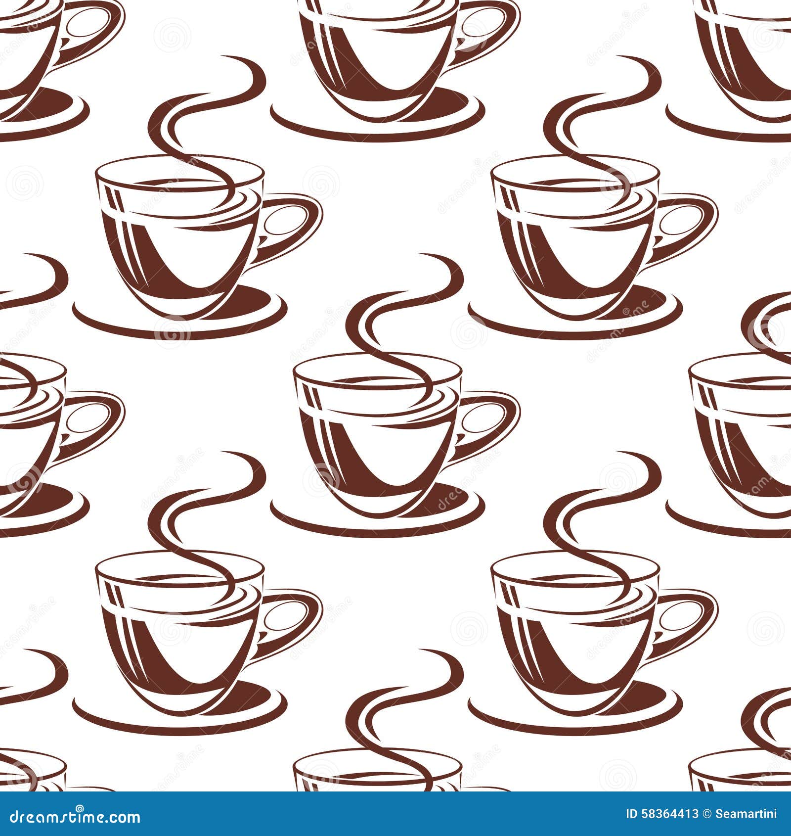 Steaming Coffee Cups Seamless Pattern Stock Vector Illustration of