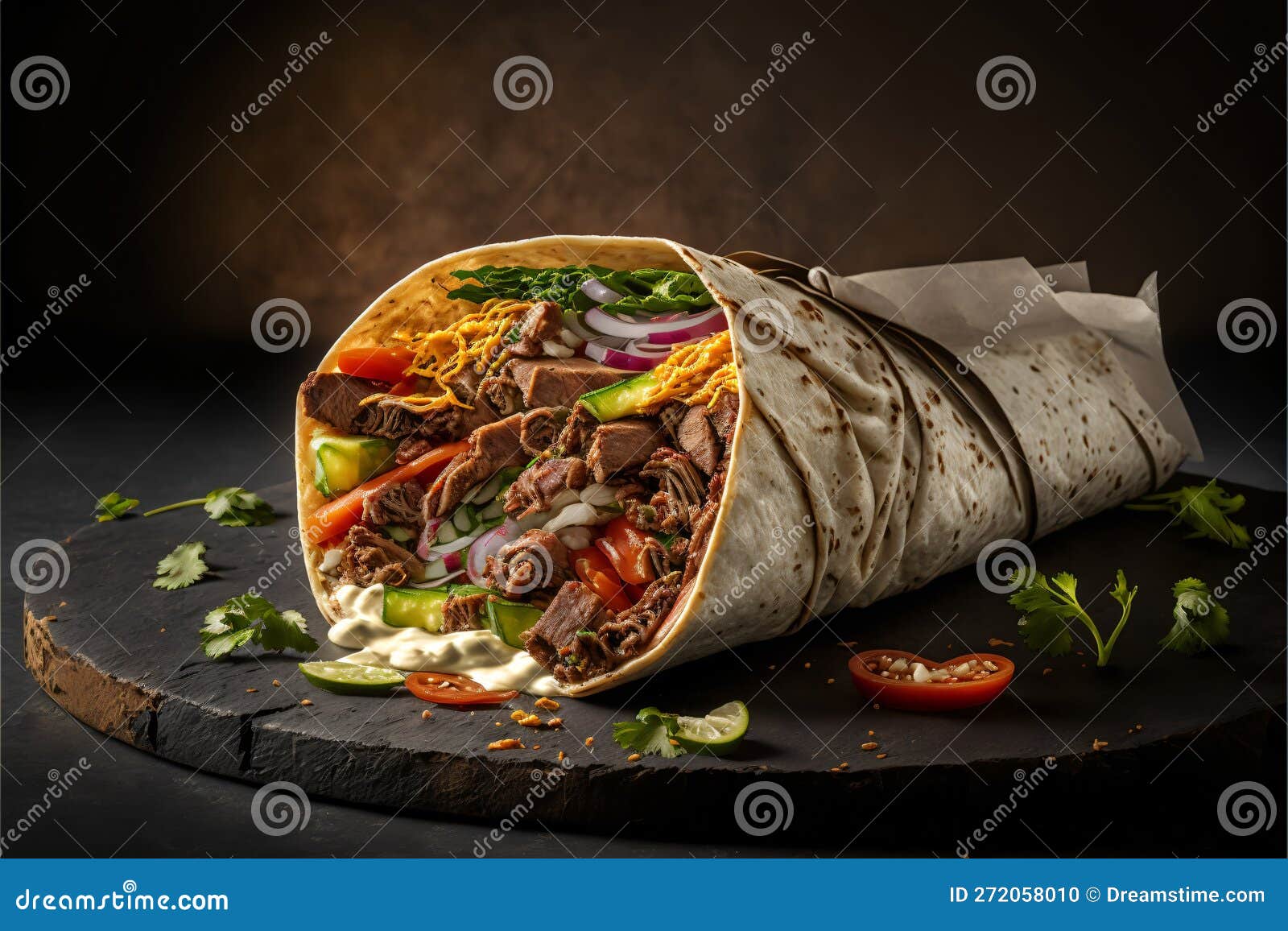 steaming doner kebab on a noble base, generative ai